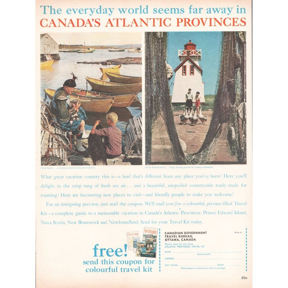 1961 Canada's Canadian Atlantic Provinces Vacation Travel Guide Vintage Print Ad